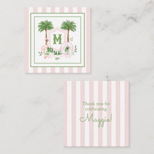 Cabana Stripes Palm Beach Monogram Crest Enclosure ノートカード (正面/裏面)