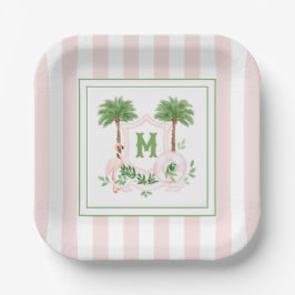 Cabana Stripes Palm Beach Monogram Crest Enclosure ペーパープレート