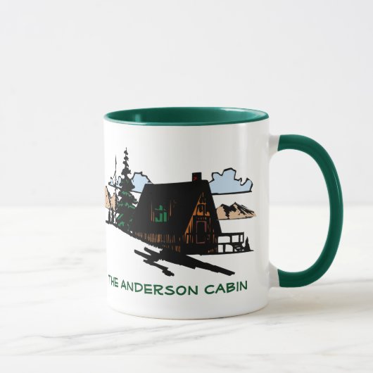 cabin湖の家の森のカスタムな文字のマグ マグカップ (右)