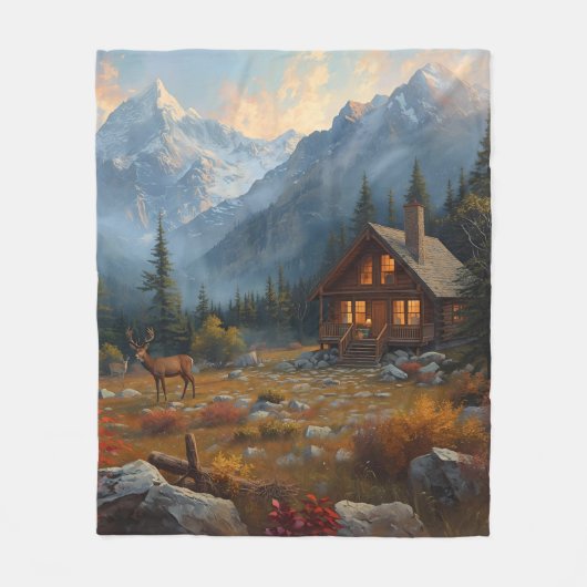 Cabin and Mountains Fleece Blanket フリースブランケット (正面)