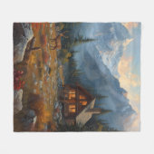 Cabin and Mountains Fleece Blanket フリースブランケット (正面(横))