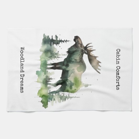 Cabin Comfort & Woodland Dreams Rustic Watercolor キッチンタオル (横)