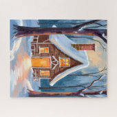 Cabin in the Snowy Winter Woods Christmas ジグソーパズル (横)