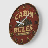 Cabin Rules Rustic Lake Cabin ラージ壁時計 (傾斜)