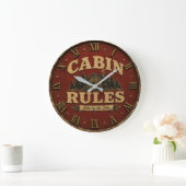 Cabin Rules Rustic Lake Cabin ラージ壁時計 (ホーム)