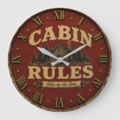Cabin Rules Rustic Lake Cabin ラージ壁時計 (正面)