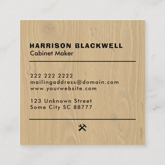 Cabinet Maker Rustic Wood Professional Monogram  スクエア名刺 (裏面)