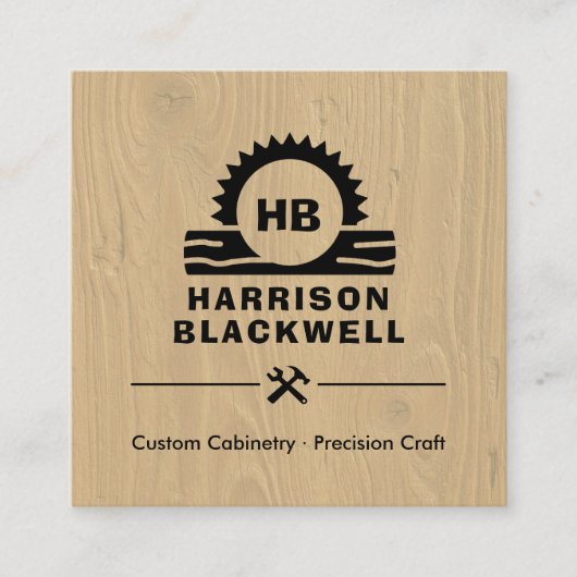 Cabinet Maker Rustic Wood Professional Monogram  スクエア名刺 (正面)