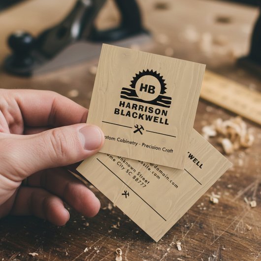 Cabinet Maker Rustic Wood Professional Monogram  スクエア名刺