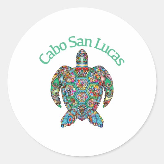 Cabo San Lucas Tribal Turtle ラウンドシール (正面)