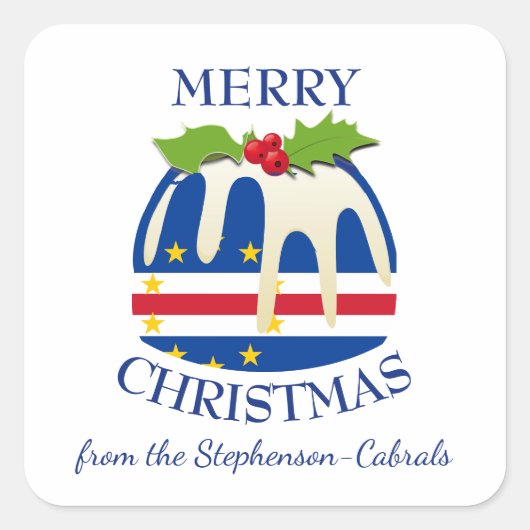 CABO VERDEの旗 祝祭的なプラムプディングのクリスマス スクエアシール (正面)