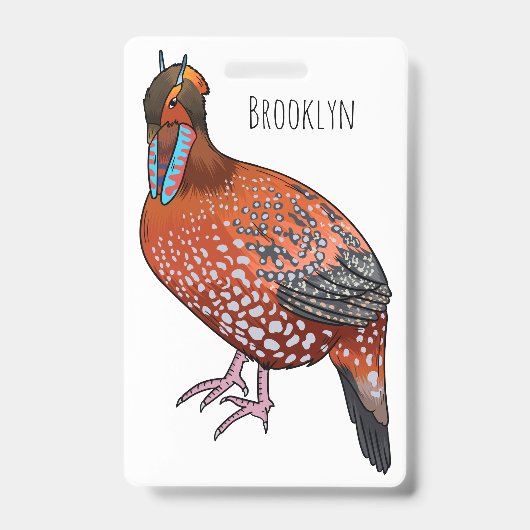 Cabot's tragopan bird cartoon illustration  バッジ (正面)