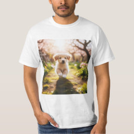 Cachorro Dorado Corriendo en un Jardín Tシャツ