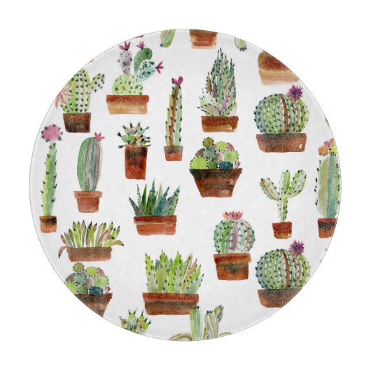 Cactiチャーム：水彩多肉質。 カッティングボード (正面)