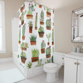 Cactiチャーム：水彩多肉質。 シャワーカーテン (インサイチュ)