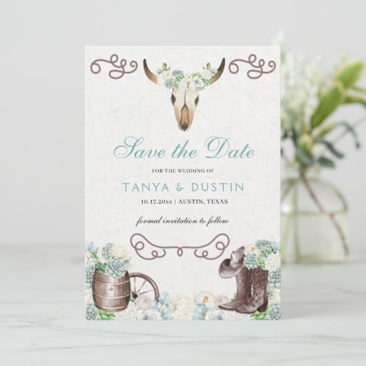 Cactiフローラ西素朴スカルの日付の保存先 招待状 (スタンド正面)