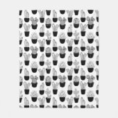 Cactiブラックラインアート大パターン フリースブランケット (正面)