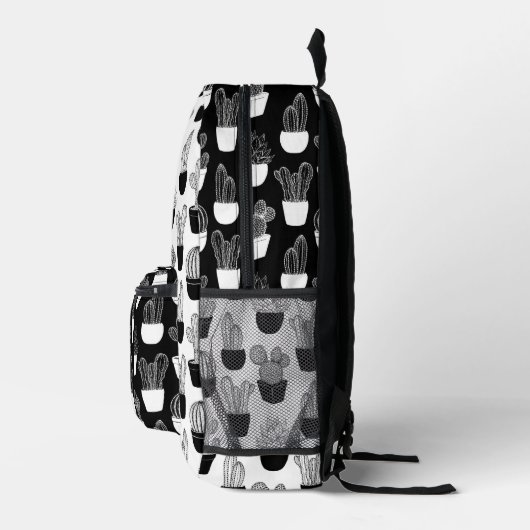 Cactiラインアートブラックとホワイトパターン2 プリントバックパック (右)