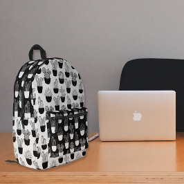 Cactiラインアートブラックとホワイトパターン2 プリントバックパック