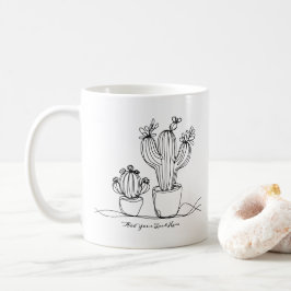 Cacti抽象芸術ラインアートとパーソナライズされた文字 コーヒーマグカップ
