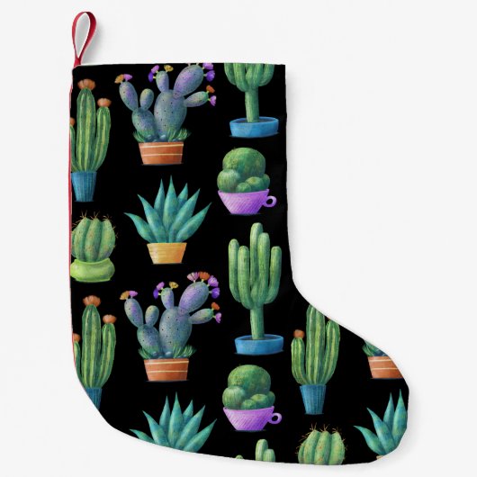 Cacti：シカラフルームレお洒落スデザイン。 スモールクリスマスストッキング (正面)