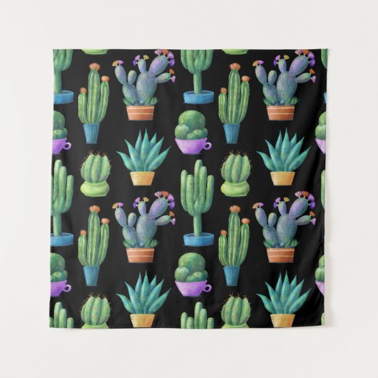 Cacti:シカラフルームレお洒落スデザイン。 タペストリー (正面)