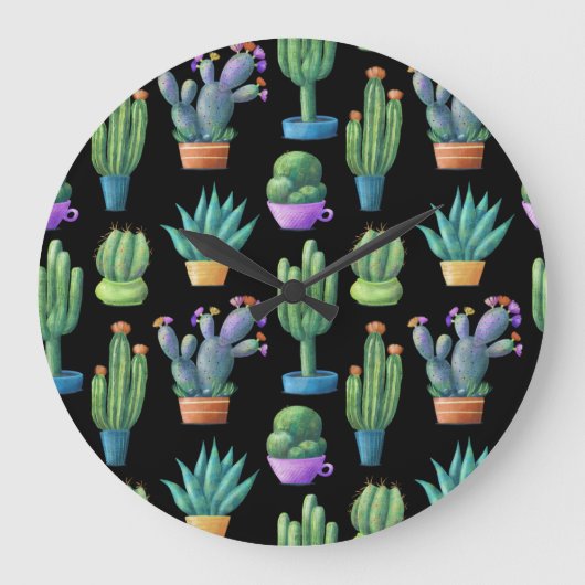 Cacti：シカラフルームレお洒落スデザイン。 ラージ壁時計 (正面)