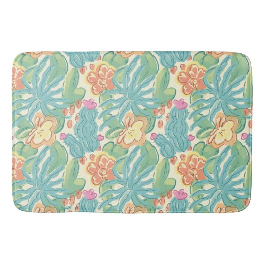 Cacti and plant Desert Botanical Green Orange Pink バスマット (正面)
