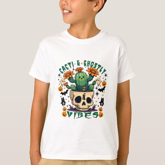 Cacti & Ghostly Vibes:パンプキ不気味ンデザイン Tシャツ (正面)