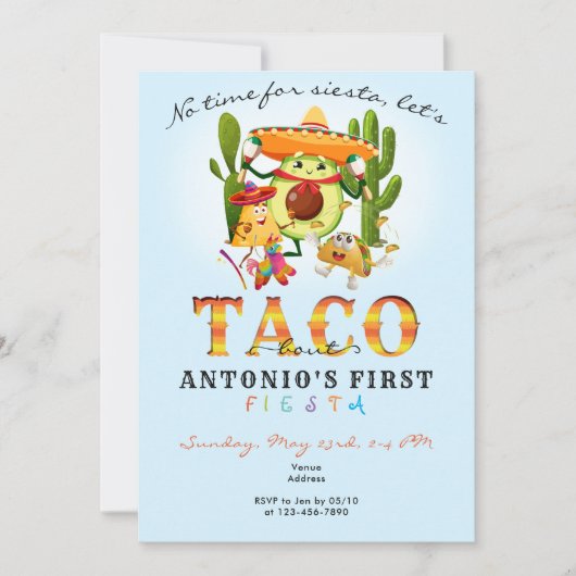 Cacti No Time For Siesta First Fiesta 1歳の誕生日 招待状 (正面)