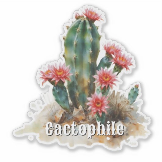 Cactophile Flowering Cactus Custom-Cut Vinyl シール (正面)