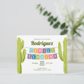 Cactus and Papel Picado Garland Texas インビテーションポストカード (スタンド正面)