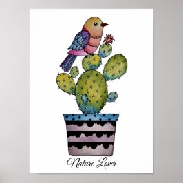 Cactus And Rainbow Bird In Watercolor ポスター