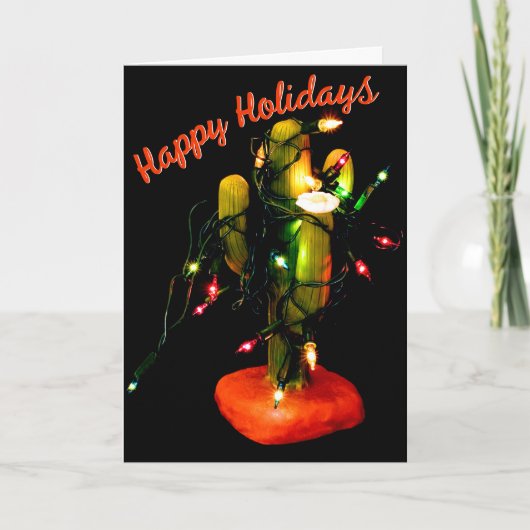 Cactus Candle Wrapped in Christmas Lights カード (正面)