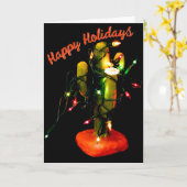 Cactus Candle Wrapped in Christmas Lights カード (黄色い花)