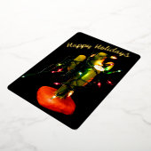 Cactus Candle Wrapped in Christmas Lights 箔シーズンカード (回転した状態)