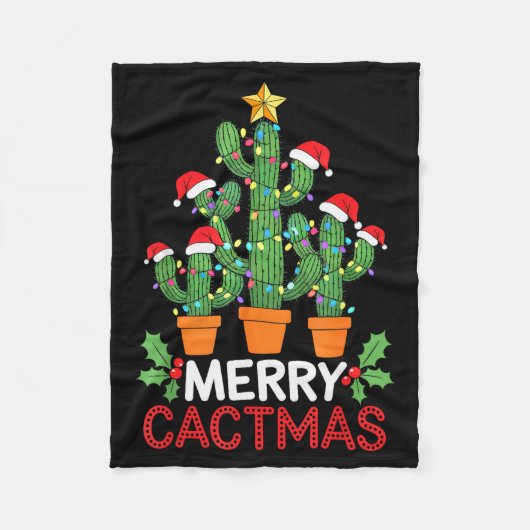 Cactus Christmas Tree Funny Merry Cactmas Cactus M フリースブランケット (正面)