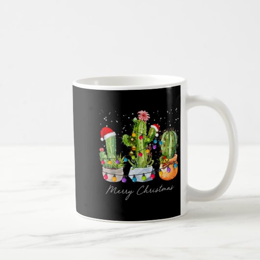 Cactus Christmas Xmas Trees Lights Santa Hat Cactu コーヒーマグカップ (右)