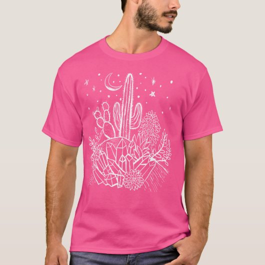 Cactus Crystals Succulents Desert Moon Witchy Goth Tシャツ (正面)