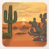 Cactus dans le desert, couleurs automne chaudes. スクエアペーパーコースター (正面)