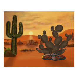 Cactus dans le desert, couleurs automne chaudes. ポスター