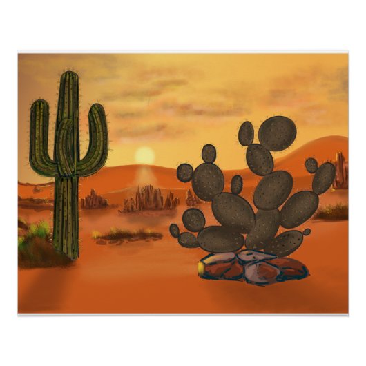 Cactus dans le desert, couleurs automne chaudes. ポスター (正面)