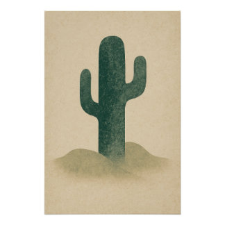 Cactus en pierre sur fond beige ポスター