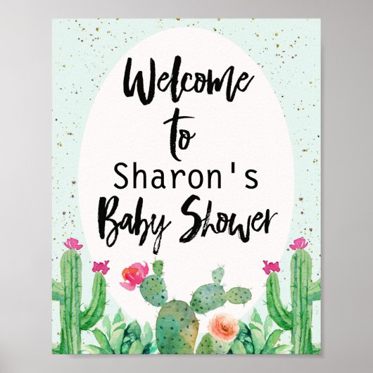 Cactus Fiesta Baby Shower Welcome Poster ポスター (正面)
