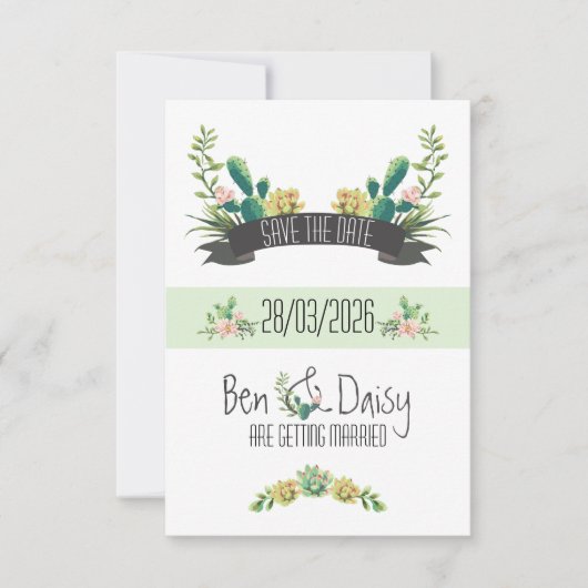 Cactus Floral Watercolor Succulent Boho Desert Lux セーブザデート (正面)