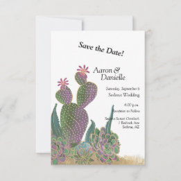 Cactus Flower Flat Save The Date Card セーブザデート
