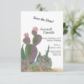 Cactus Flower Flat Save The Date Card セーブザデート (スタンド正面)