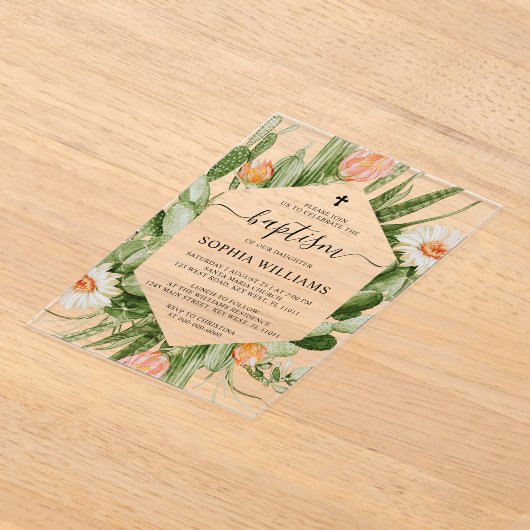 Cactus Flowers Frame Baptism  アクリル招待状 (レイダウン)