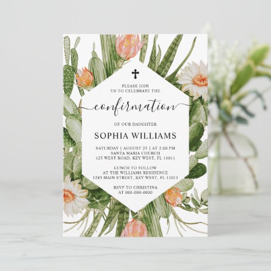 Cactus Flowers Frame Confirmation Invitation 招待状 (スタンド正面)