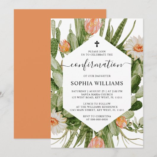 Cactus Flowers Frame Confirmation Invitation 招待状 (正面/裏面)